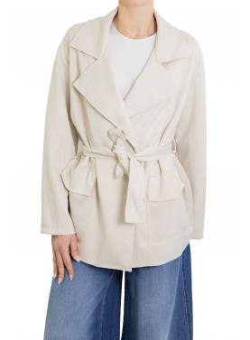 Giacca in ecorenna  lunga con cinta 